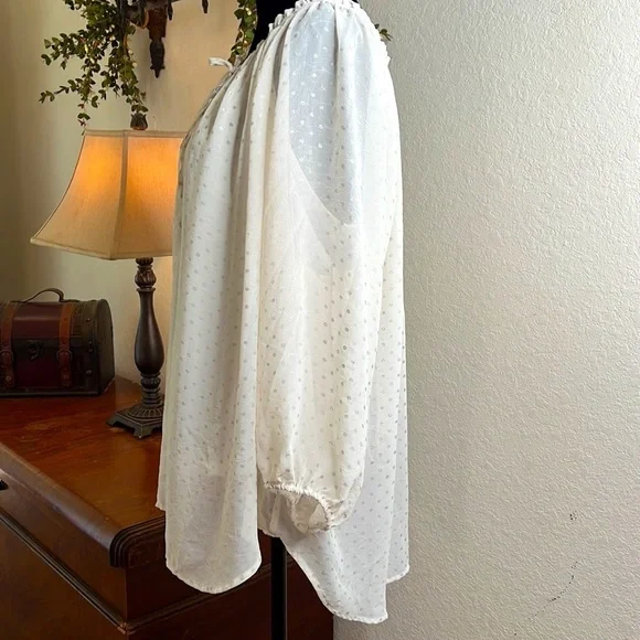 Liz Claiborne | Cream Chiffon Silver Polka Dot Tunic Top with Cami | Size 1X - Picture 3 of 11